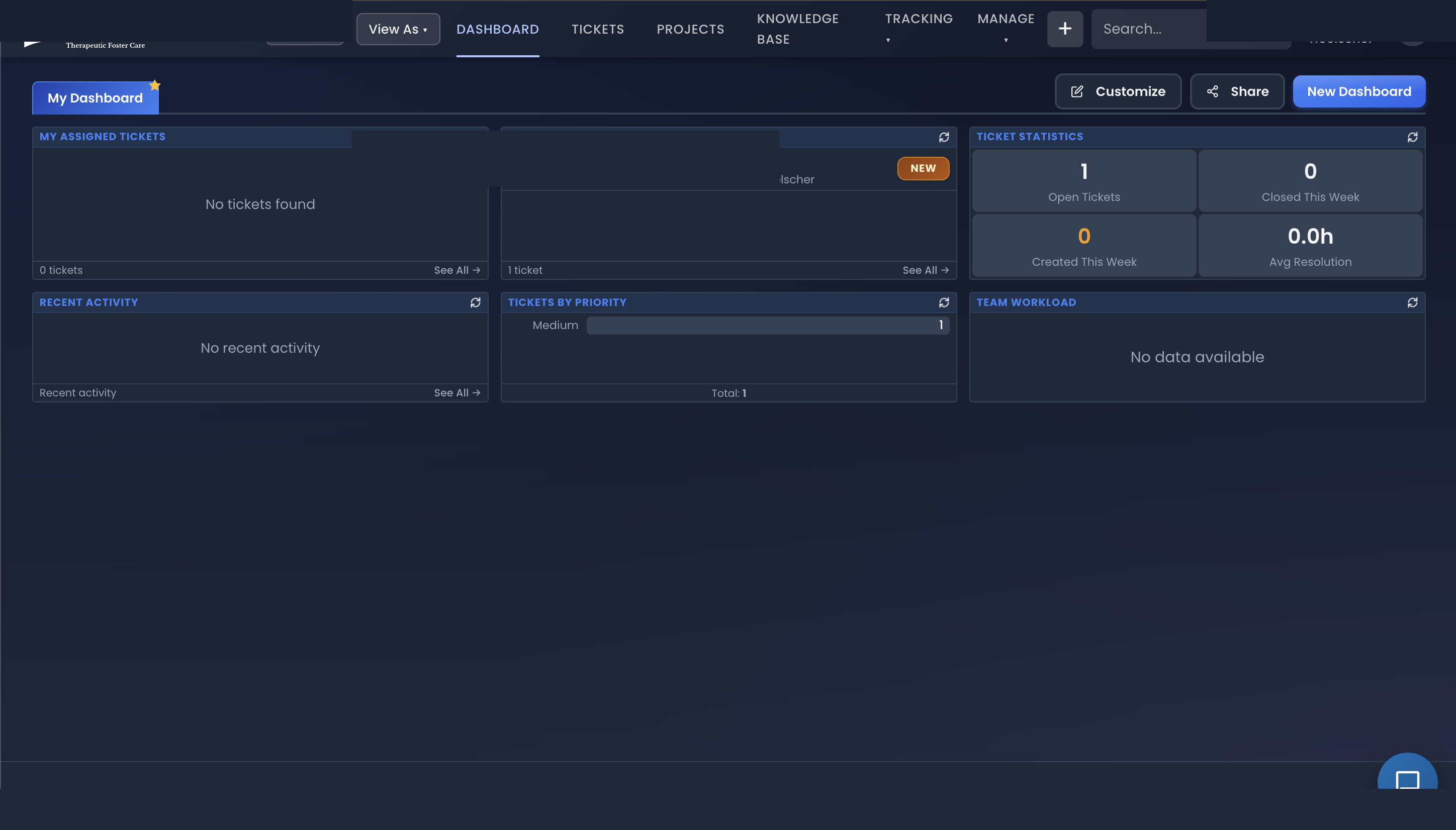 Helpdesk ticketing dashboard with priority tracking